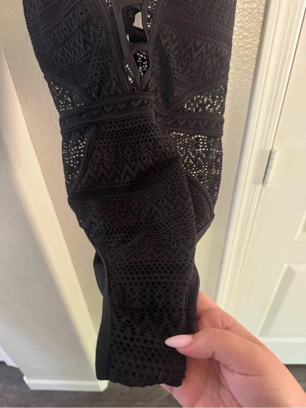 Black Crochet Lace One-Piece Swimsuit - Picture 5 of 13
